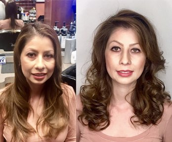 Before and after hair color transformation at Stylez By Gary